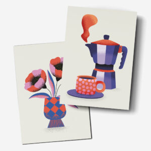 Cartes postale - duo café-fleurs